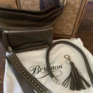 Brighton Beck pewter handbag with 2 straps & keychain.